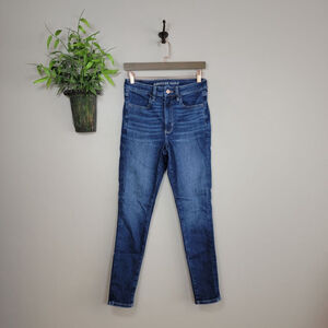 American Eagle Skinny Jeans Super Hi Rise Jeggings Dark Blue Wash Stretch AE 6